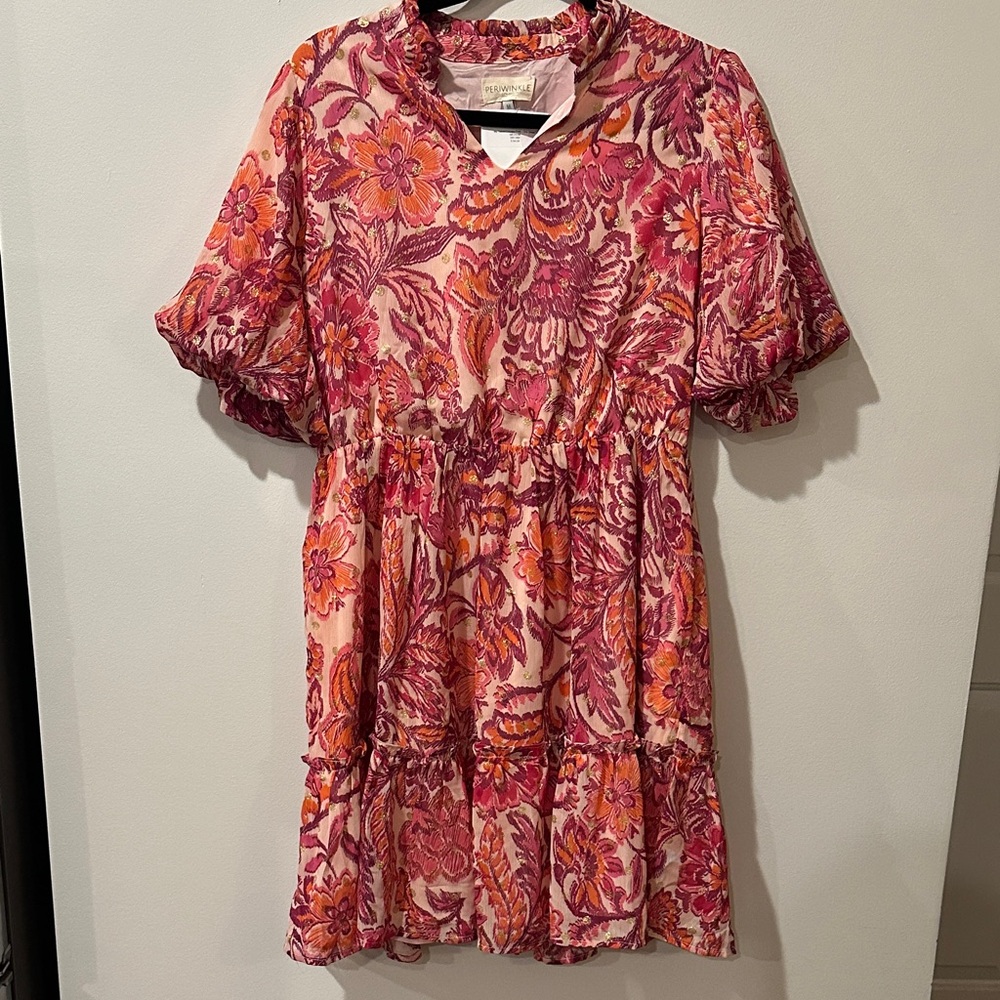 Periwinkle Vibrant Floral Mini Dress - Pink and Orange